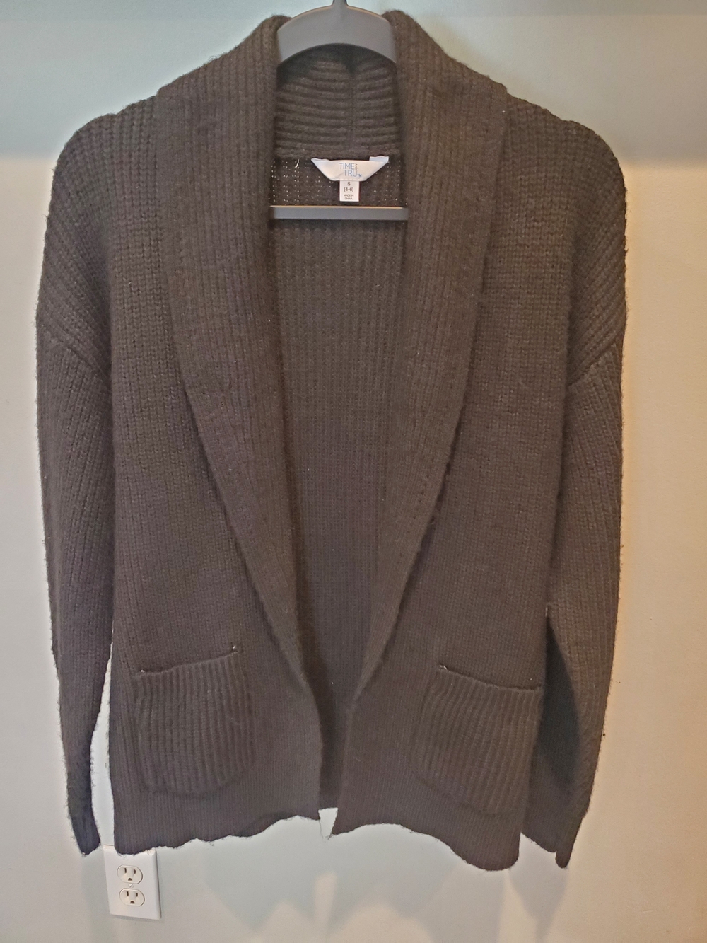 Time and Tru Open-Front Shawl Collar Cardigan - Black